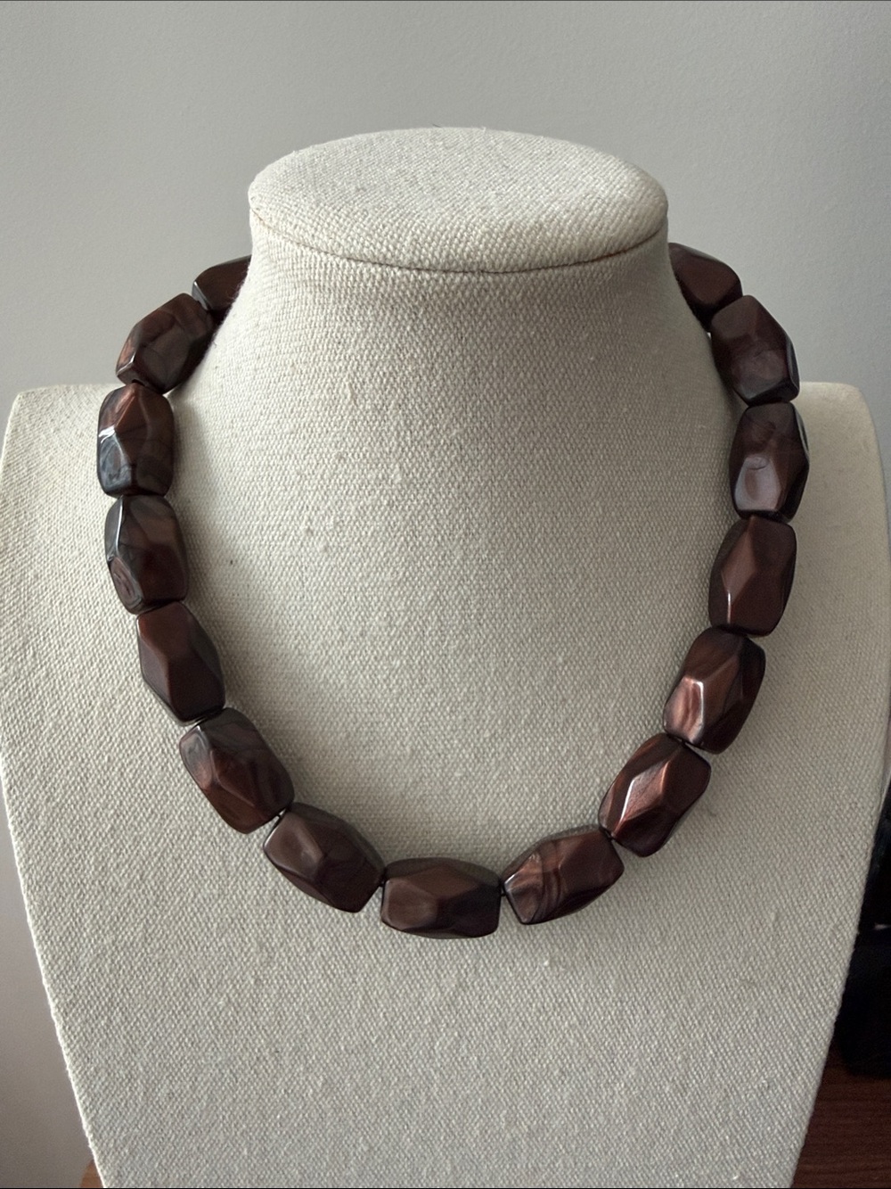 Faceted Dark Brown Single Strand Gem Stone Style Necklace Wire Strung.